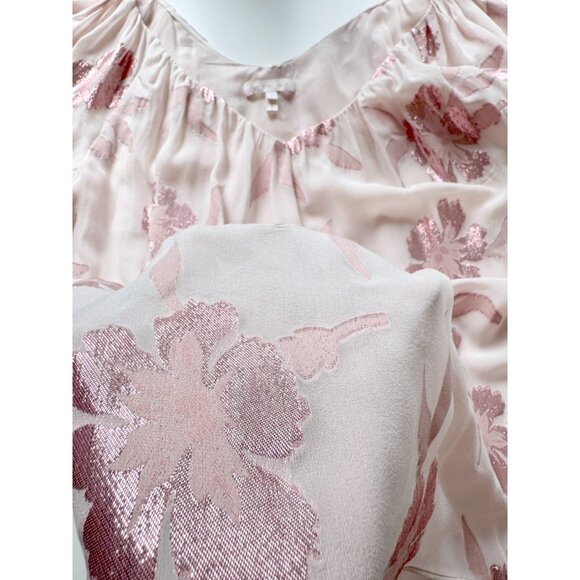 REBECCA TAYLOR Pink Metallic Floral Silk Georgette Flutter Sleeve Blouse, Size M - Picture 11 of 15
